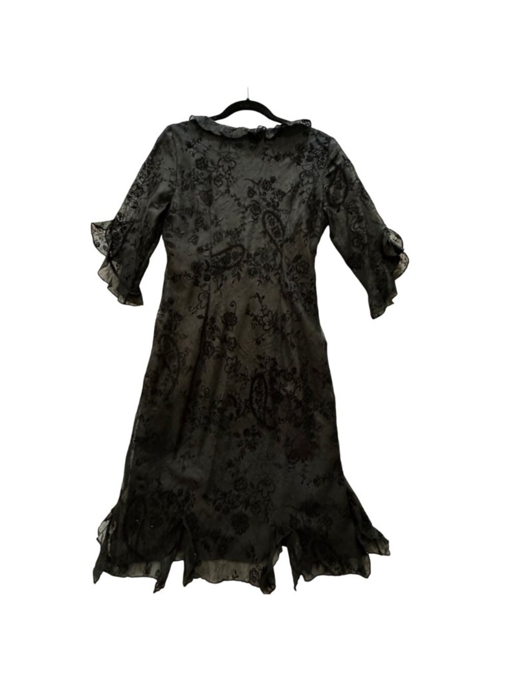 Black Lace Cottagecore Dress Size10P Empire Waist Midi Whimsygoth Dark Romance - Picture 2 of 12